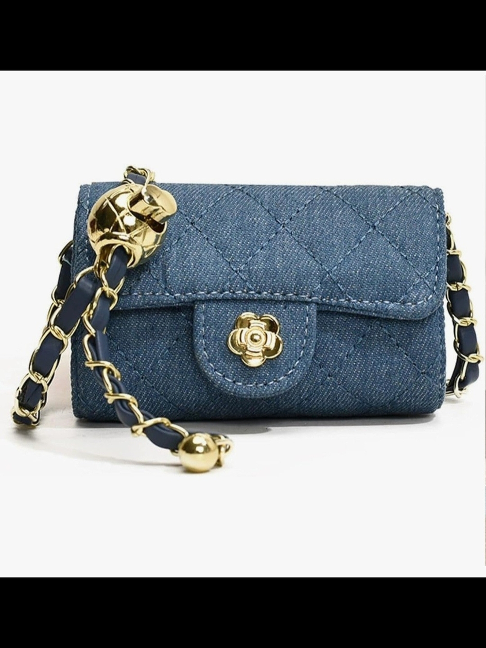 Quilted Denim Crossbody Bag with Gold Hardware